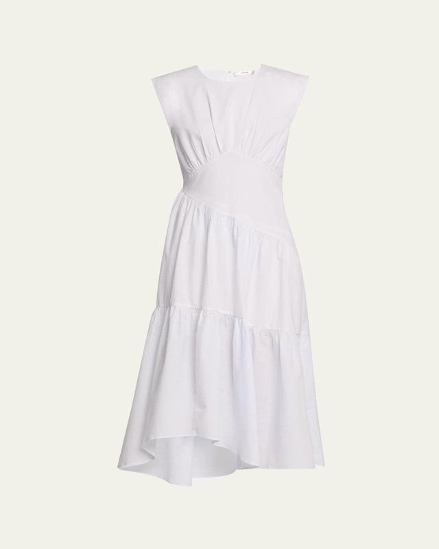The Seersucker Gathered Seam Midi Dress